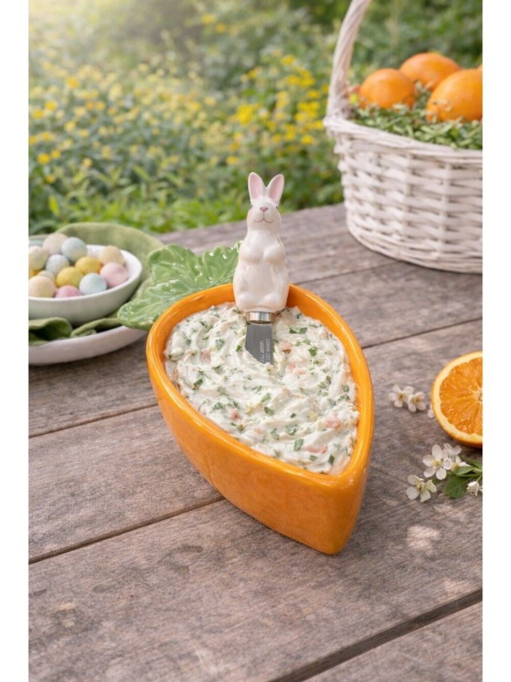New Easter Holiday Orange Carrot W/ Bunny Spreader Dip Bowl Set Serveware